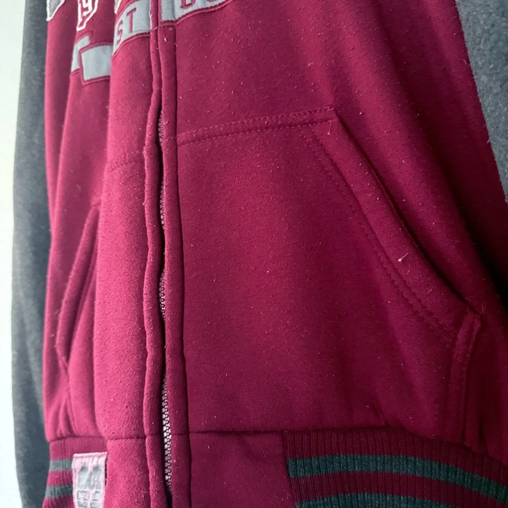 Rock Revolution Academic New York Burgundy Fleece-Lined Jacket HOODIE Sz L